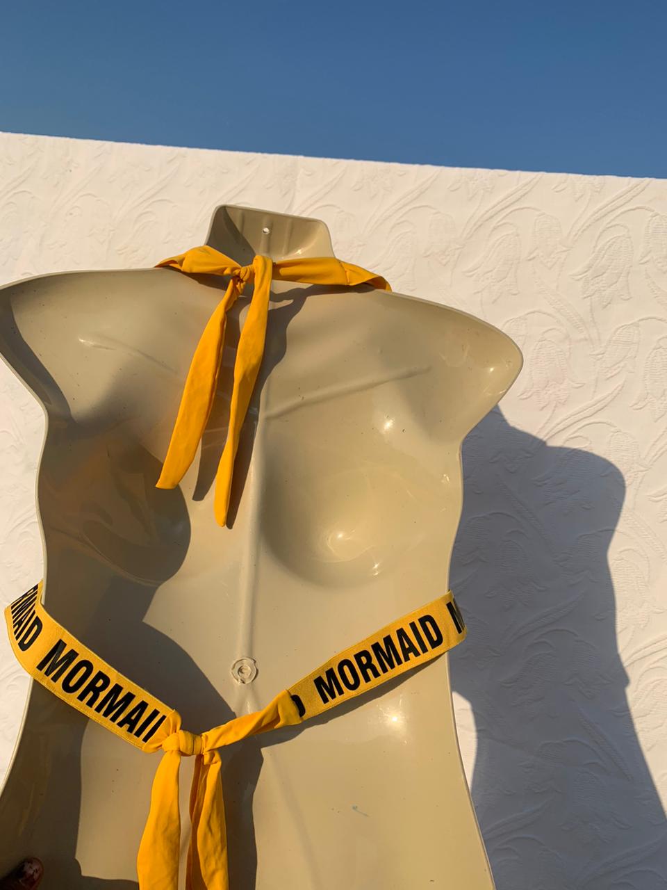 2-Piece Bikini Set – Ruffle Top & Printed Bottom (Yellow) + Free Gift