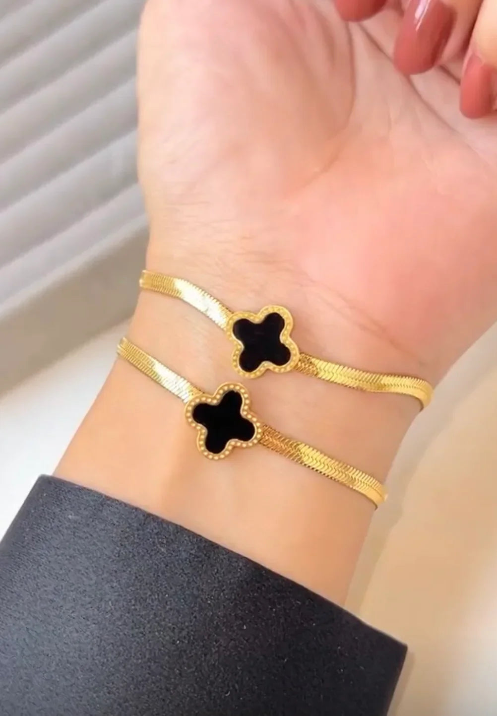 Gold Plated Four Leaf Clover Bracelet - Women & Girls