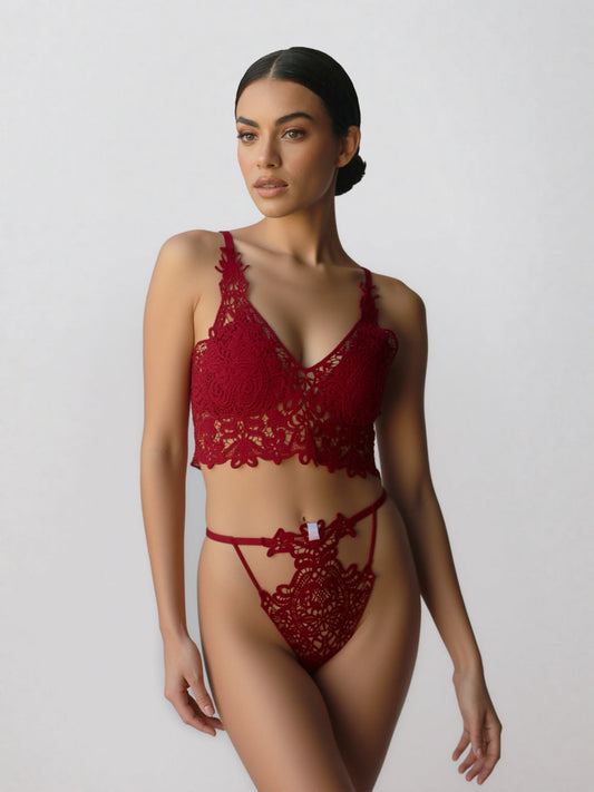 Imported High-Quality Red Lace Bralette & Panty Honeymoon Bridal Lingerie Set+ FREE GIFT