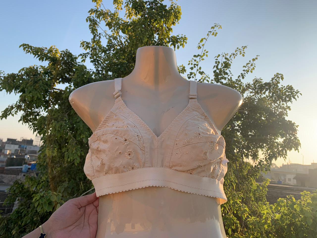 Embroidered Soft-Cup Bra – Non-Padded, Comfortable Daily Wear (Skin) + Free Gift